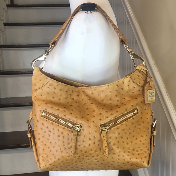 Dooney & Bourke Handbags - Vintage DOONEY & BOURKE Camel Ostrich Print Leather Shoulder Bag Hobo Design